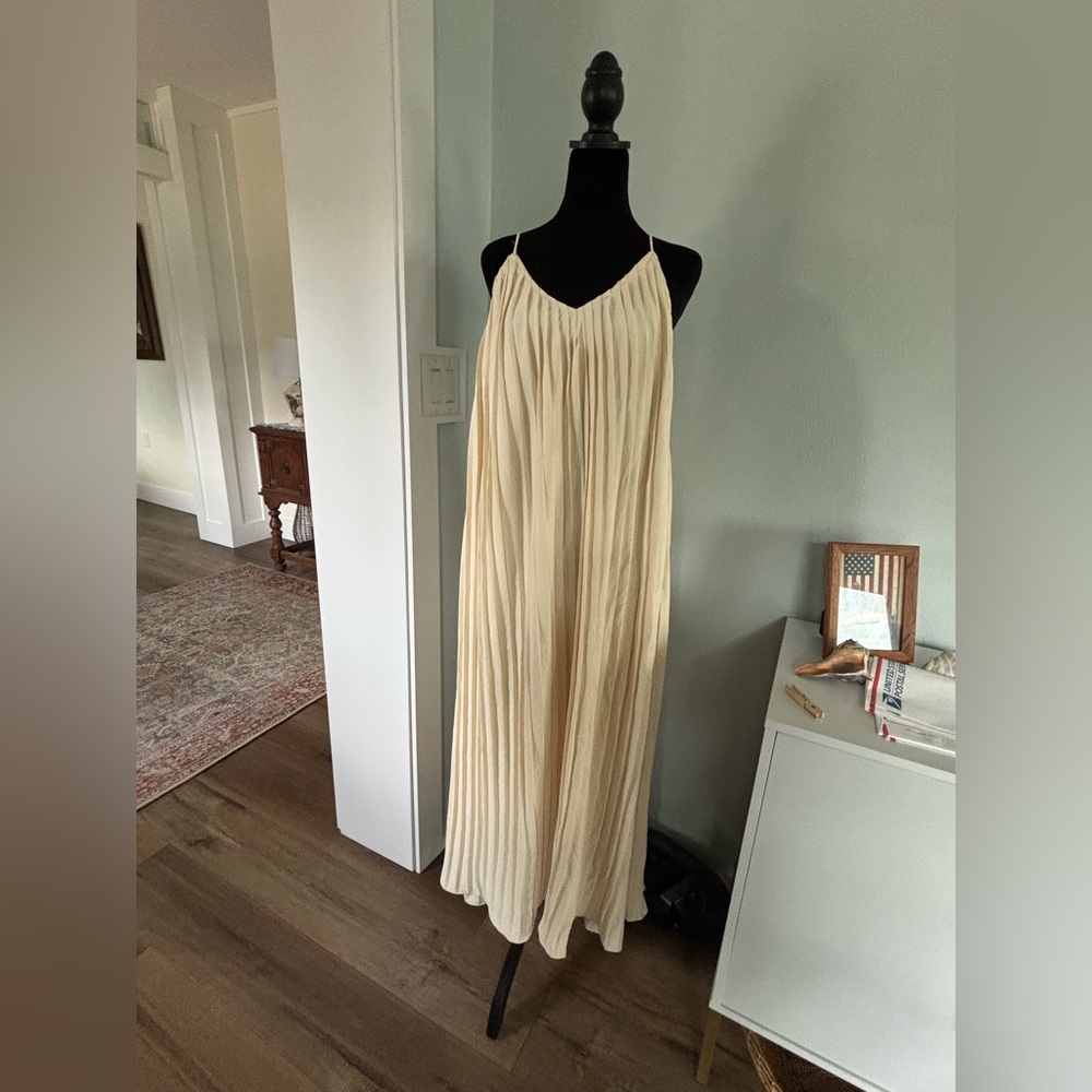Nasty Gal long pleated cross back maxi dress in cream size 4